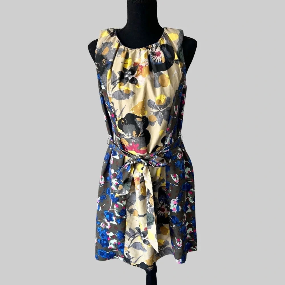Rachel Roy Pleated Neck Sleeveless Floral Print Shift Dress